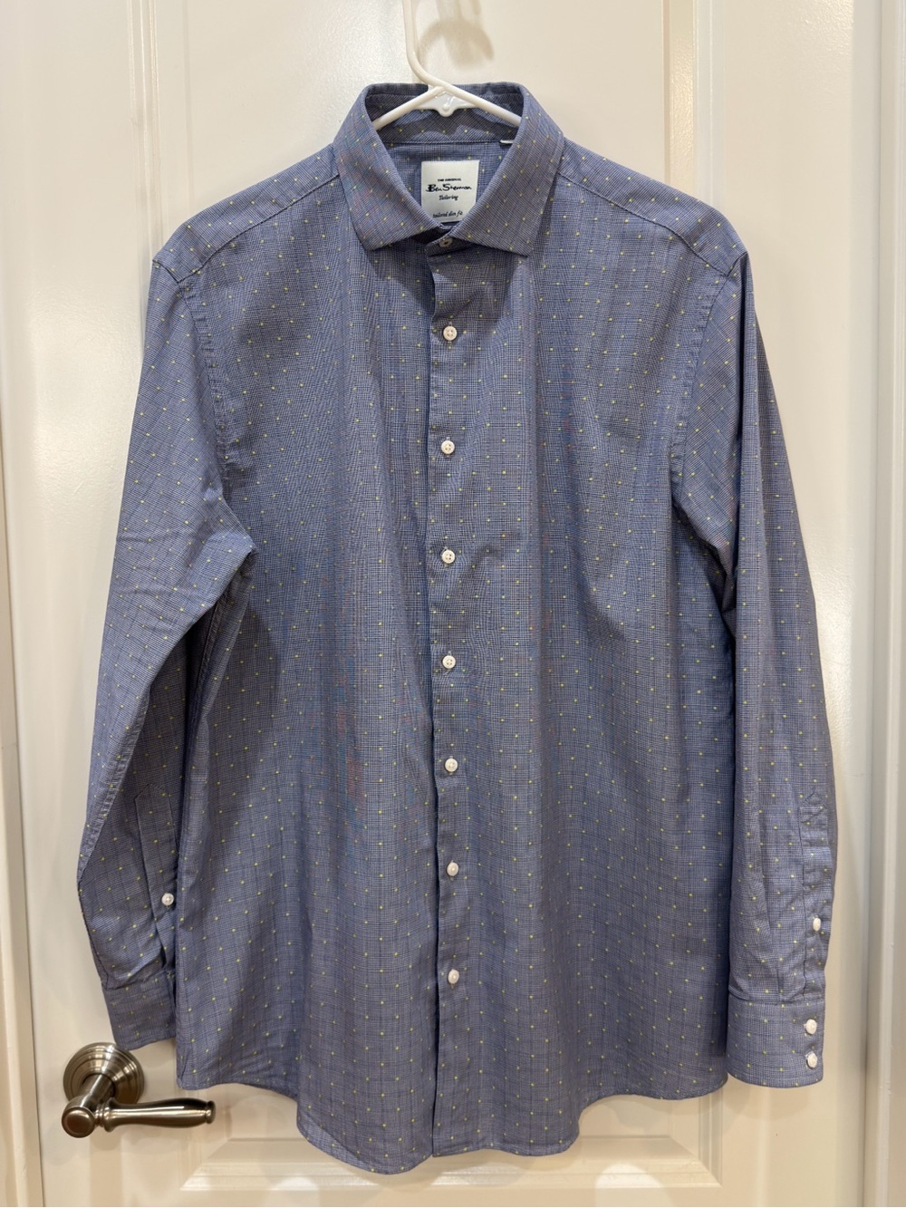 Ben Sherman Blue with Yellow Dot-Pattern Button-Down Dress Shirt Size 16-32/33